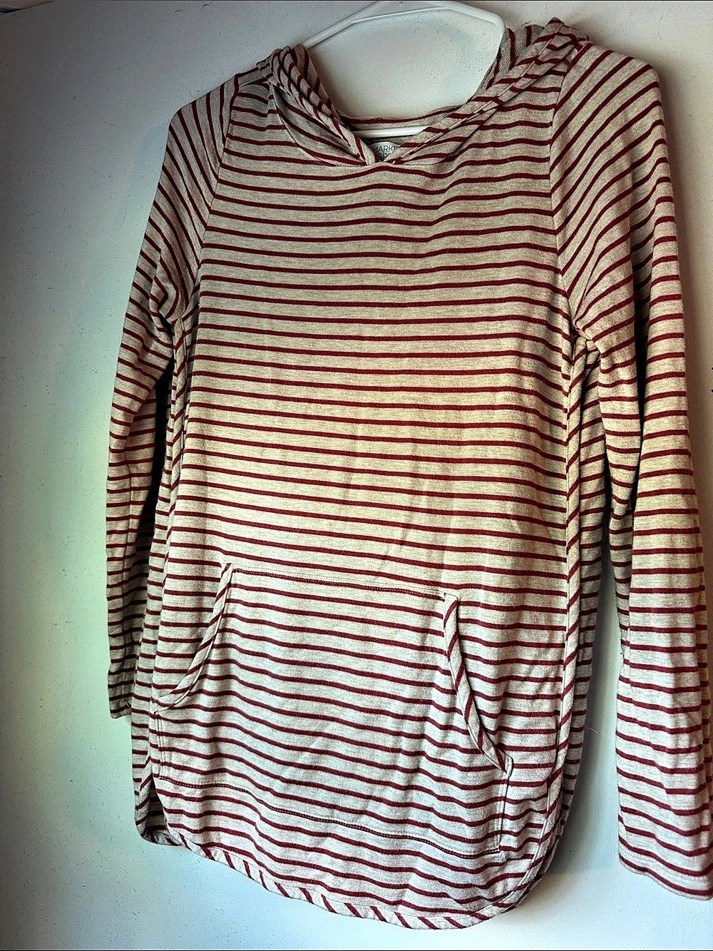 Market & Spruce Striped Pullover Hoodie in Red & Cream Size Small